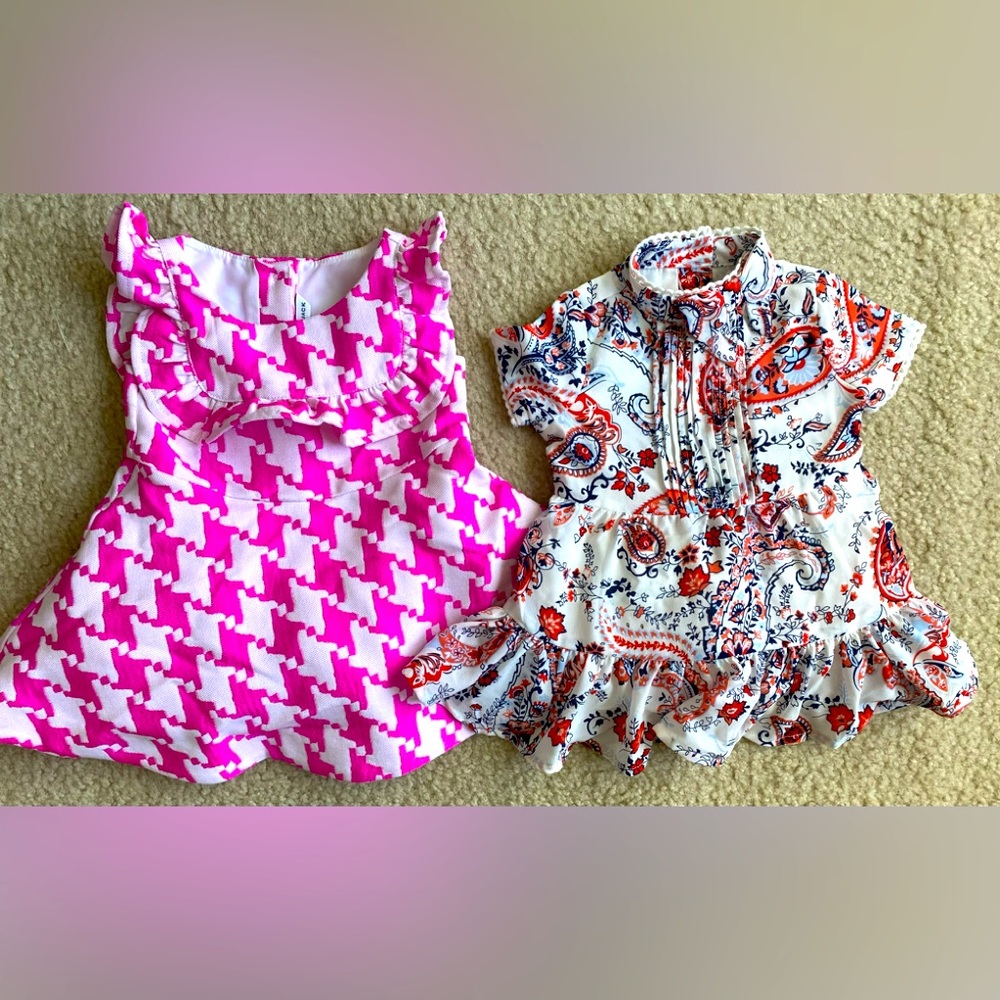 Janie & Jack Baby Dresses pink & White, White Blue Paisley Design 3-6 mths NWT